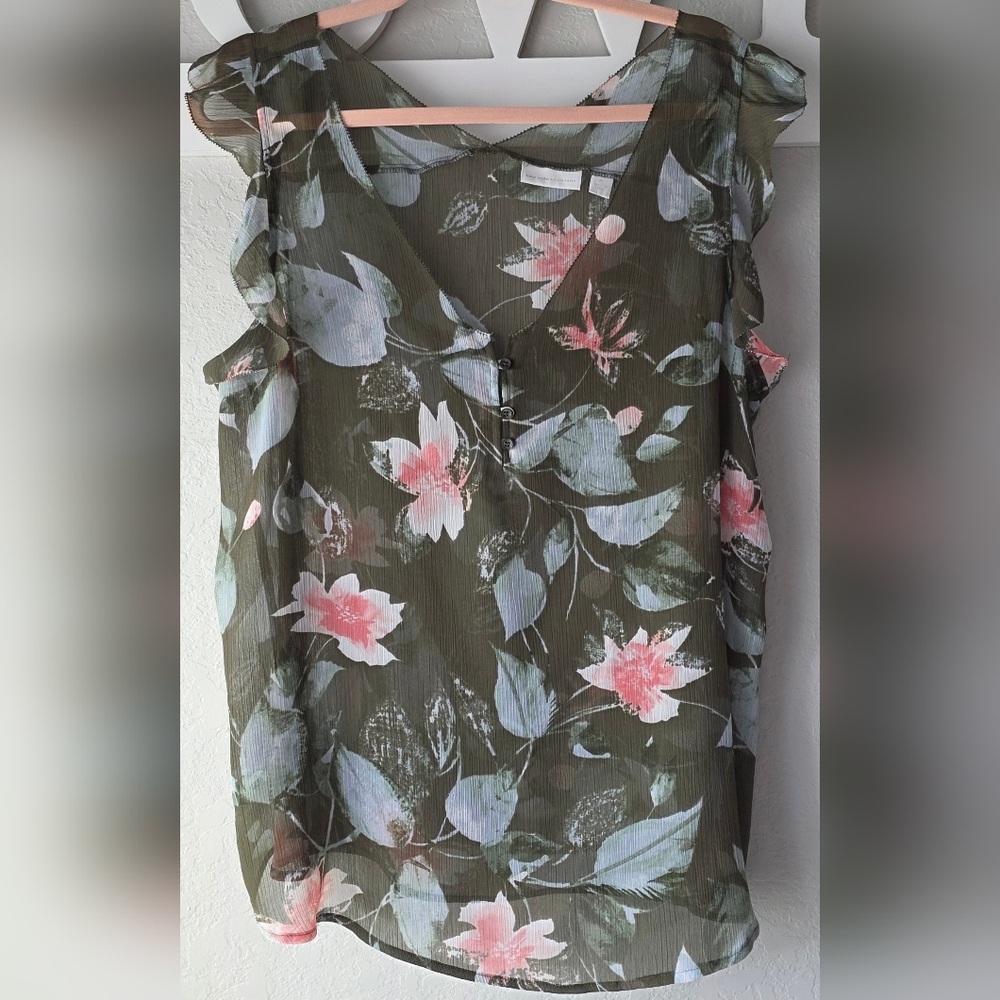 New York & Company Women's XL Floral Chiffon Blouse